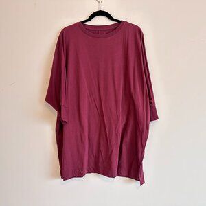 Muji Lightweight 3/4 Sleeve Loose-Fit Sweatshirt Tunic with Side Slits Dark Red
